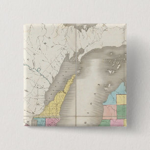Badge Carré 5 Cm Carte du Michigan et d'une partie du territoire du