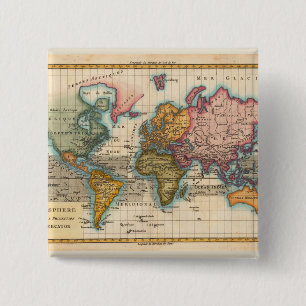 Badge Carré 5 Cm Carte du monde années 1700 Antique