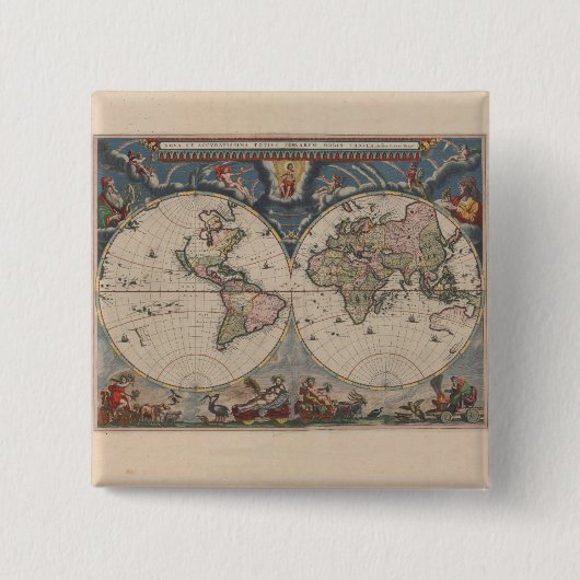 Badge Carré 5 Cm Carte du monde Globe Travel Antique (Devant)