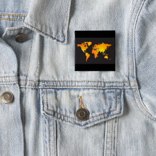 Badge Carré 5 Cm Carte du monde lumineuse en orange et jaune