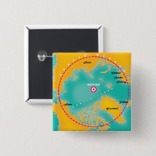 Badge Carré 5 Cm Carte du pôle nord de la région de l'Arctique