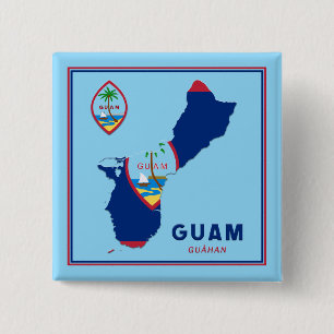 Badge Carré 5 Cm Carte et sceau du drapeau de Guam