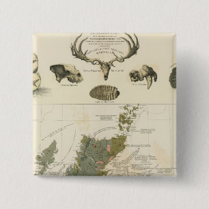 Badge Carré 5 Cm Carte géologique et paléontologique Îles britan