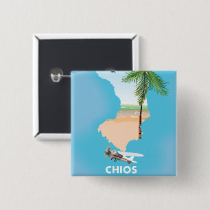 Badge Carré 5 Cm Carte illustrée de Chios Grèce.