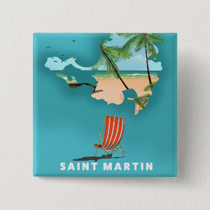 Badge Carré 5 Cm Carte illustrée de Saint-Martin.
