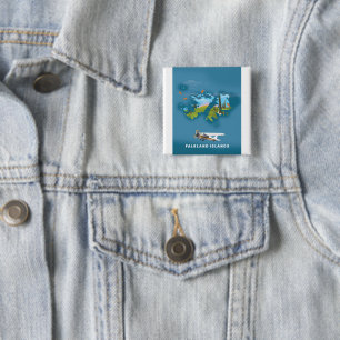 Badge Carré 5 Cm carte illustrée des îles Falkland