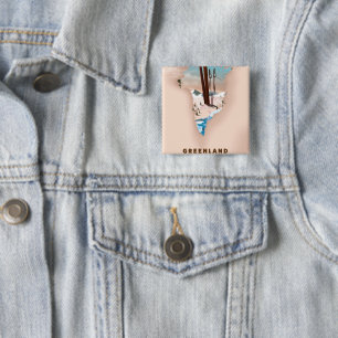 Badge Carré 5 Cm Carte illustrée du Groenland imprimé de l'affiche 