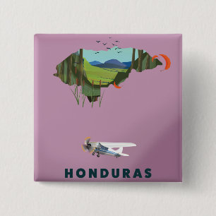 Badge Carré 5 Cm Carte illustrée du Honduras affiche de voyage