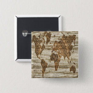Badge Carré 5 Cm Carte marron du monde imprimée