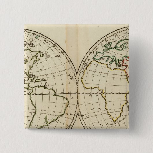 Badge Carré 5 Cm Carte mondiale avec Latitude et Longititude (Devant)