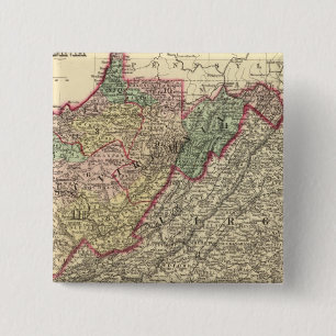 Badge Carré 5 Cm Carte politique de la Virginie-Occidentale