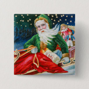 Badge Carré 5 Cm Carte postale de Noël vintage rétro Père Noël