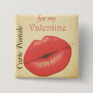 Badge Carré 5 Cm Carte Postale Valentine Kiss