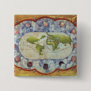 Badge Carré 5 Cm Carte traçant le voyage du monde de Magellan
