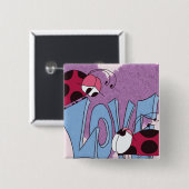Badge Carré 5 Cm Carton adorable Ladybug Love (Devant & derrière)