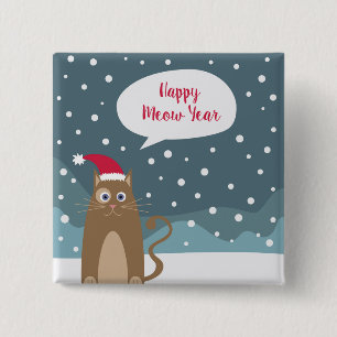 Badge Carré 5 Cm Cartoon brun kitty porte chapeau santa dans la for