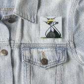 Badge Carré 5 Cm Cartoon de chats gris et noir (En situation)