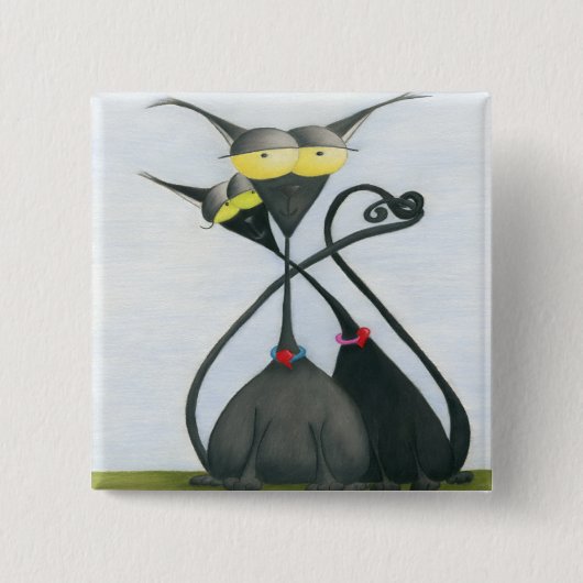 Badge Carré 5 Cm Cartoon de chats gris et noir (Devant)