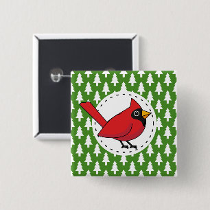 Badge Carré 5 Cm Cartoon Red Cardinal