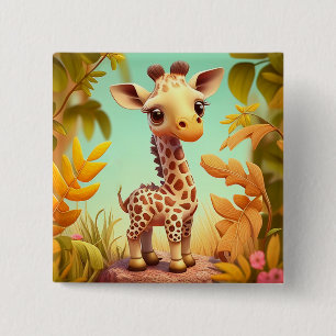 Badge Carré 5 Cm Cartoon Tropical Cute Baby Giraffe