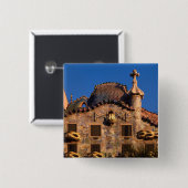 Badge Carré 5 Cm Casa Batilo, architecture Gaudi, Barcelone, (Devant & derrière)