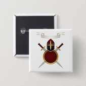 Badge Carré 5 Cm Casque Chevalier Médiéval Crest Bouclier des épées (Devant & derrière)