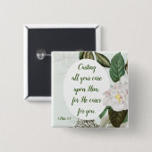 Badge Carré 5 Cm Cast your Cares, Anxiety, Worry Inspirational (Devant & derrière)