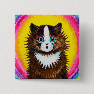 Badge Carré 5 Cm Cat à Rainbow, Louis Wain