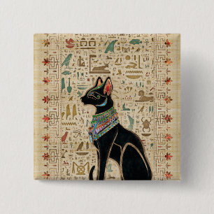 Badge Carré 5 Cm Cat égyptien - Bastet sur le papyrus