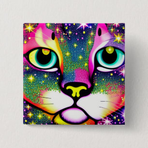 Badge Carré 5 Cm Cat Face Close Pop Art