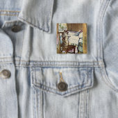 Badge Carré 5 Cm Cat Serve Thé - Beatrix Potter Illustré (En situation)