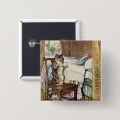 Badge Carré 5 Cm Cat Serve Thé - Beatrix Potter Illustré (Devant & derrière)