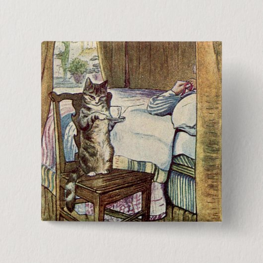 Badge Carré 5 Cm Cat Serve Thé - Beatrix Potter Illustré (Devant)