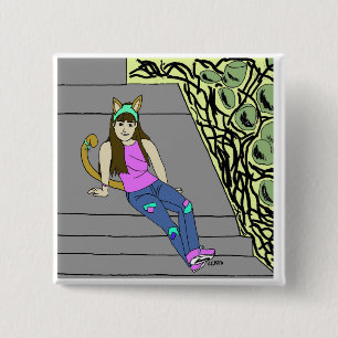 Badge Carré 5 Cm catgirl
