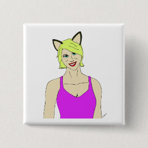 Badge Carré 5 Cm catgirl