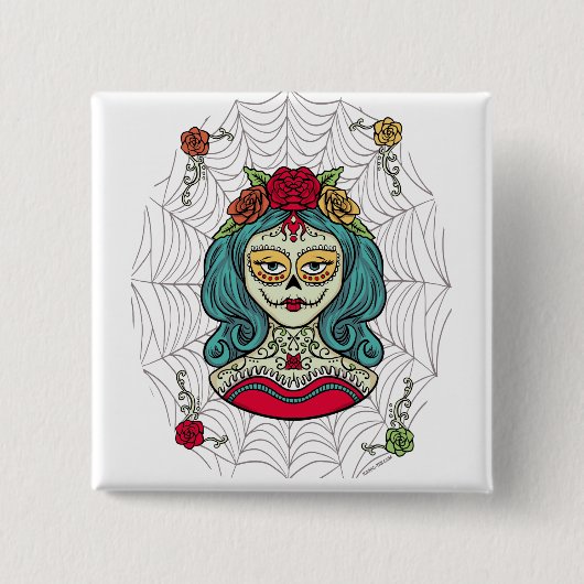 Badge Carré 5 Cm Catrina Día de Muertos Web (Devant)