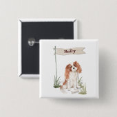 Badge Carré 5 Cm Cavalier King Charles Spaniel Nom personnalisable (Devant & derrière)