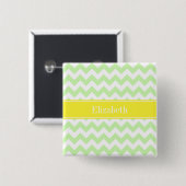 Badge Carré 5 Cm Celery White Chevron ZigZag Nom jaune Monogramme (Devant & derrière)