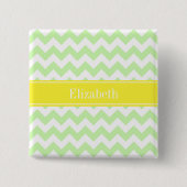 Badge Carré 5 Cm Celery White Chevron ZigZag Nom jaune Monogramme (Devant)