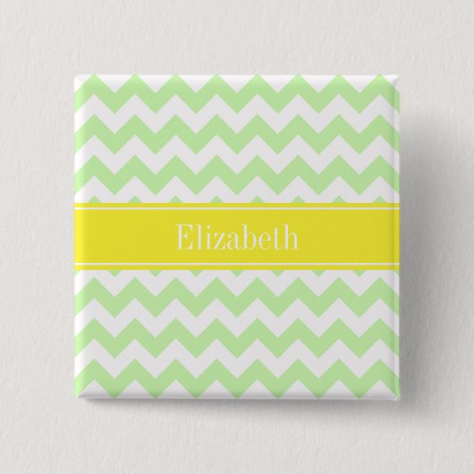 Badge Carré 5 Cm Celery White Chevron ZigZag Nom jaune Monogramme (Devant)
