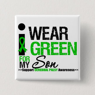 Badge Carré 5 Cm Cérébral Palsy Je Porte Du Ruban Vert Pour Mon Fil