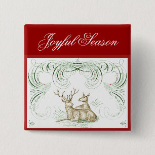 Badge Carré 5 Cm Cerf de Noël