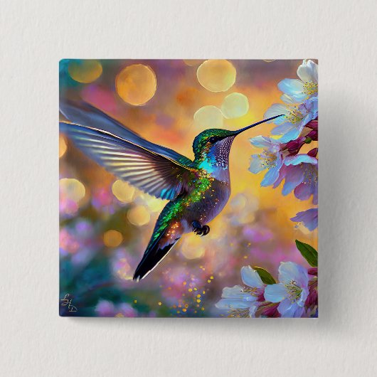Badge Carré 5 Cm Cerisier Imaginaire Sunrise Hummingbird (Devant)