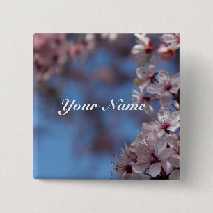 Badge Carré 5 Cm cerisier rose en fleurs dans un ciel bleu