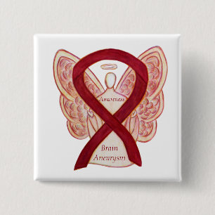 Badge Carré 5 Cm Cerveau Aneurie Sensibilisation Angel Ruban Art Pi