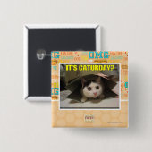 Badge Carré 5 Cm C'est Caturday ? (Devant & derrière)