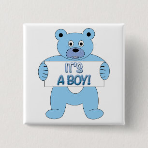 Badge Carré 5 Cm C'est Un Garçon Bleu Ours