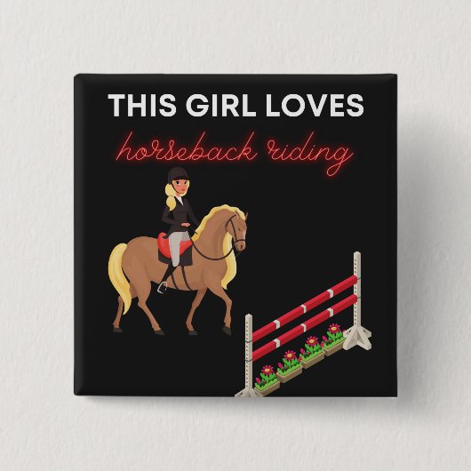 Badge Carré 5 Cm Cette Fille Aime L'Équitation (Devant)