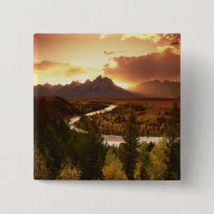 Badge Carré 5 Cm Chaîne de Teton au coucher du soleil, à partir d
