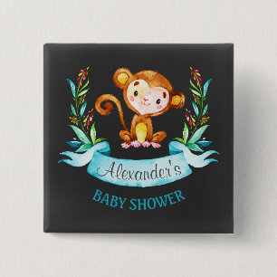 Badge Carré 5 Cm Chalkboard Watercolor Monkey Boy Baby shower